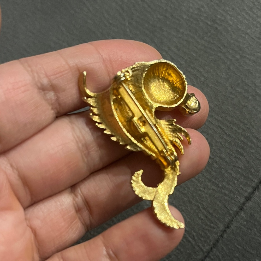 Lucky Gold Koi Fish Brooch Pearl Ruby Rhinestone Crystal Whimsical Fengshui Chi - Picture 7 of 9